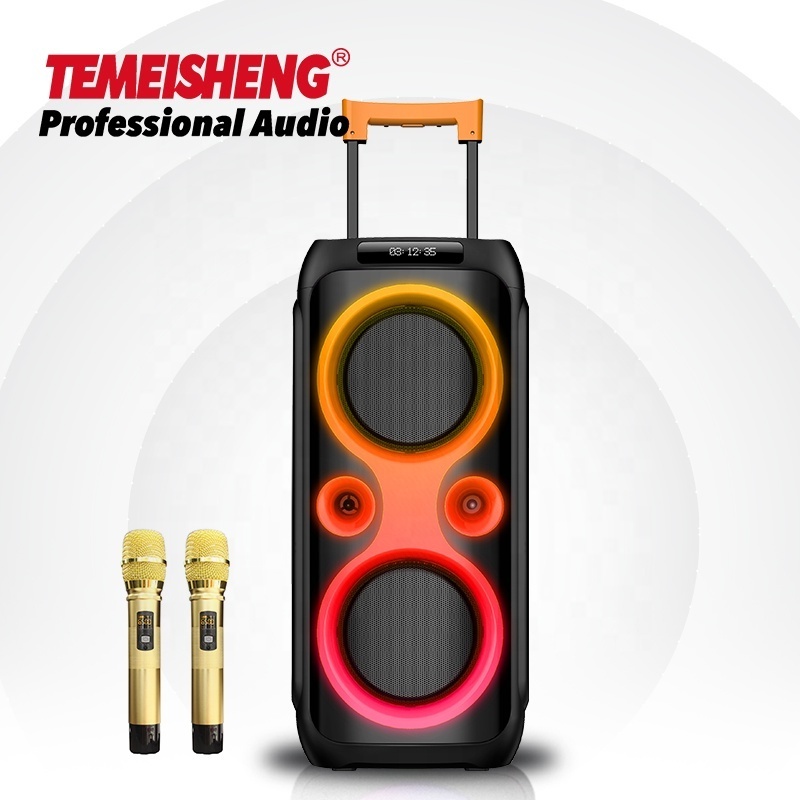 2022 Temeisheng-1012 karaoke machine with wireless speakers double 10inch bass woofer sound box outdoor trolley speaker