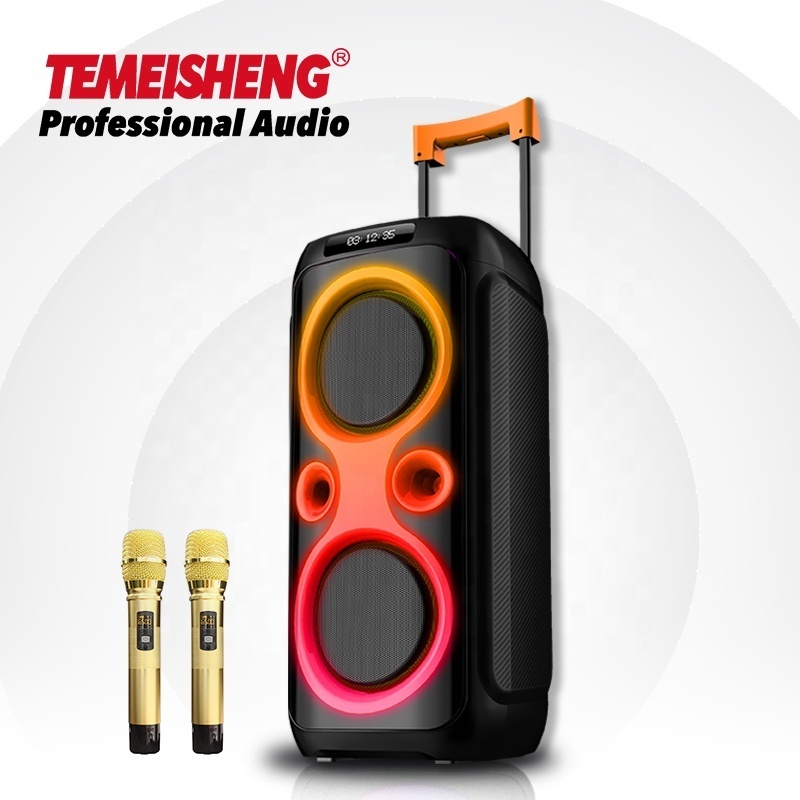 2022 Temeisheng-1012 karaoke machine with wireless speakers double 10inch bass woofer sound box outdoor trolley speaker