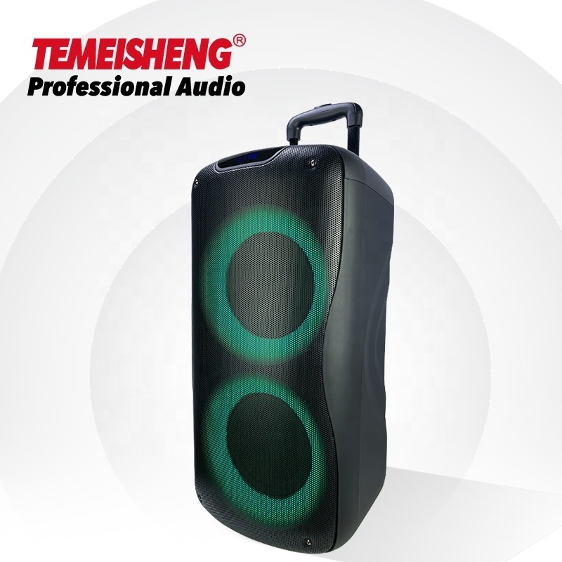 Mega Bass Dual 8 inch portable trolley speaker with Dual Ring LED lights BT 5.0 TWS REC FM input option