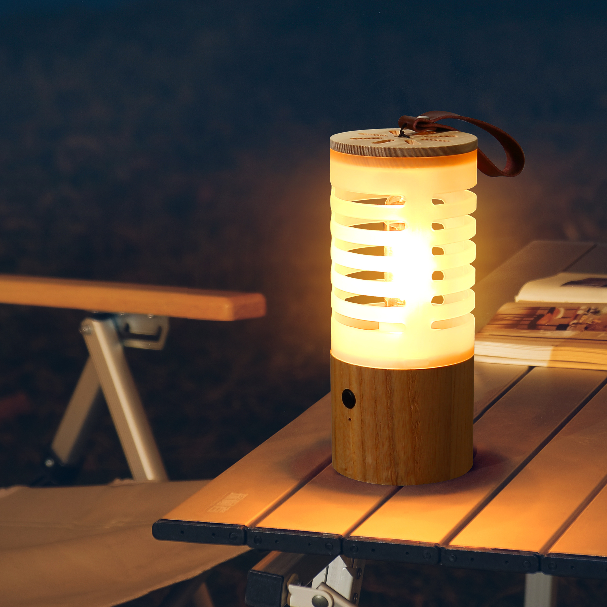 New Arrival Wooden Mini Hanging Camping Light LED Rechargeable Camping Hiking Lanterns for Camping Emergency Power Outage