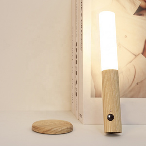 Wall Rechargeable  Led Night Light Wooden Smart Motion Sensor Lamp For Home