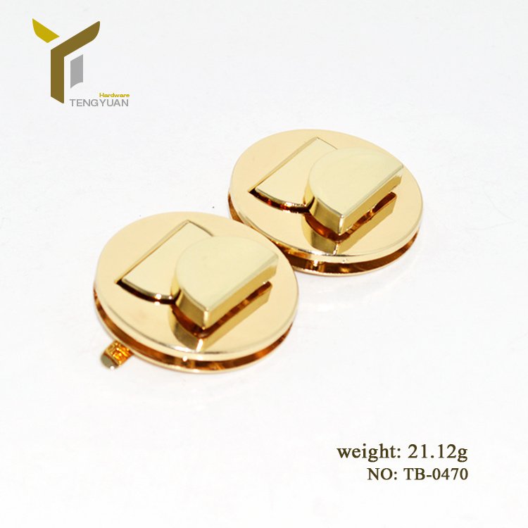 New arrival handbag fittings twist lock shiny gold metal round bag lock for ladies bags