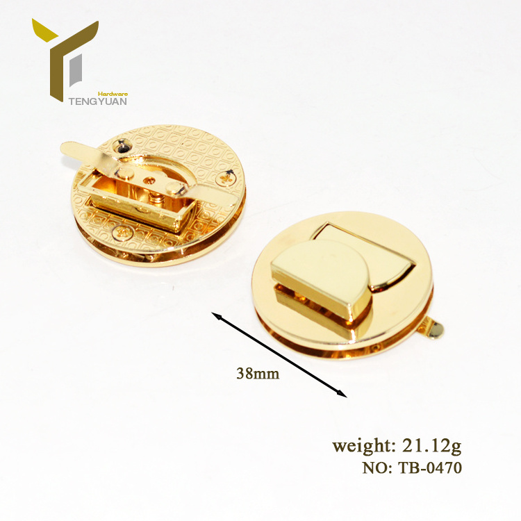 New arrival handbag fittings twist lock shiny gold metal round bag lock for ladies bags