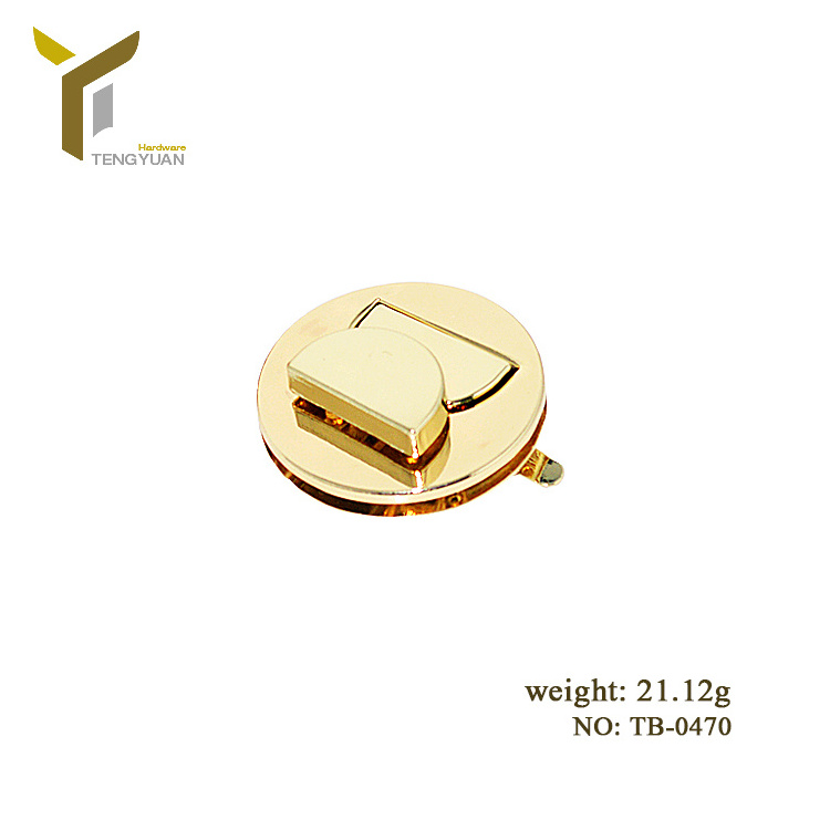 New arrival handbag fittings twist lock shiny gold metal round bag lock for ladies bags