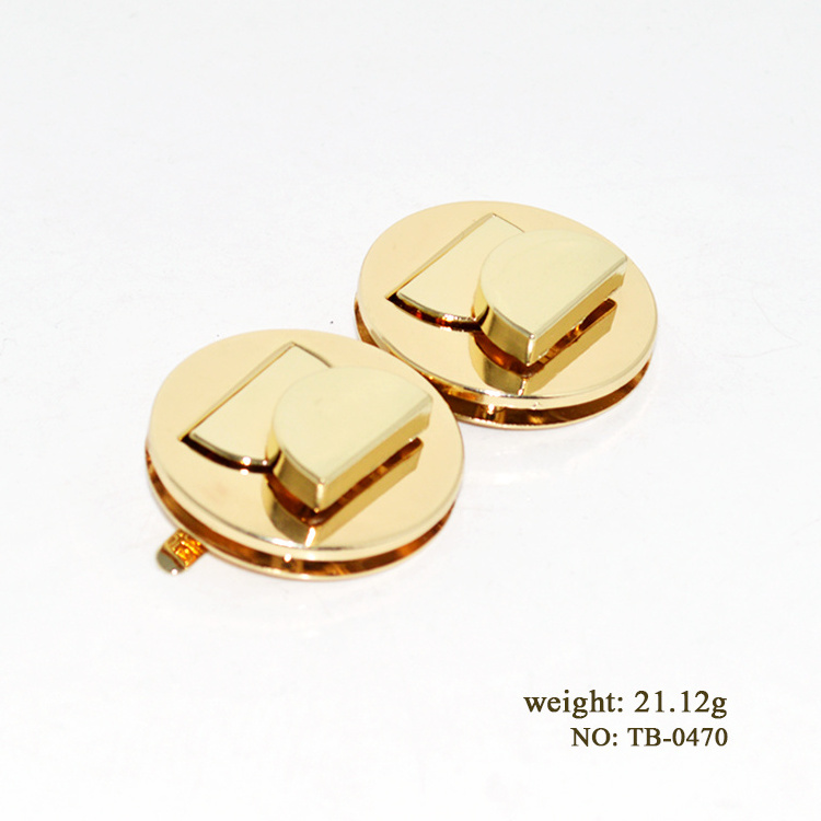 New arrival handbag fittings twist lock shiny gold metal round bag lock for ladies bags