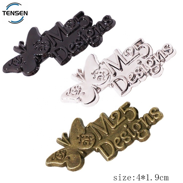 Custom handbag hardware designer zinc alloy embossed letter private plate logos for leather purse