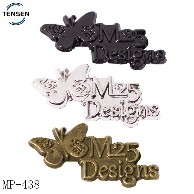 Custom handbag hardware designer zinc alloy embossed letter private plate logos for leather purse