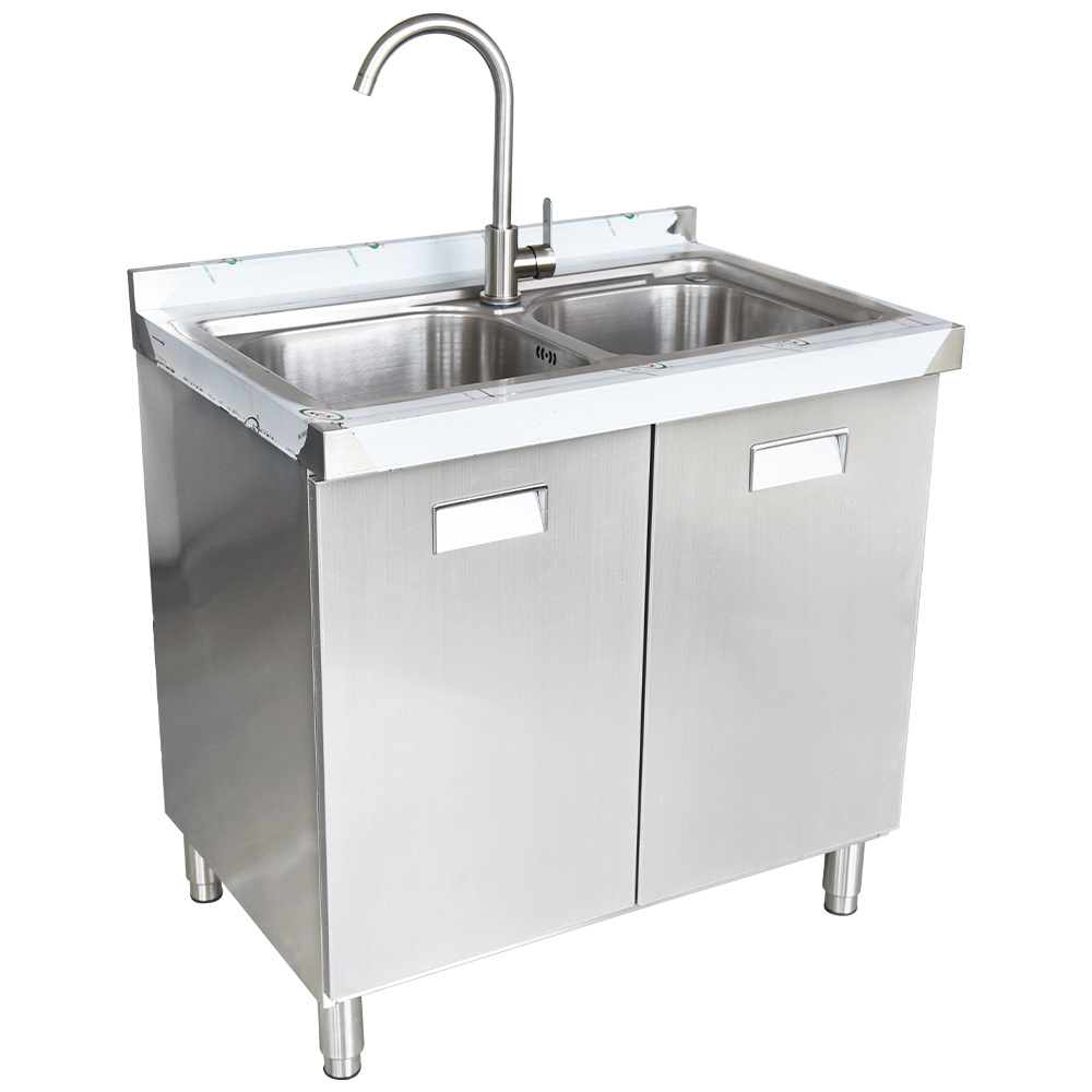 Sink Cabinets Wholesale Outdoor Deep Double Bowl Wash Basin Stainless Steel Farmhouse Kitchen Sink Storage Cabinets