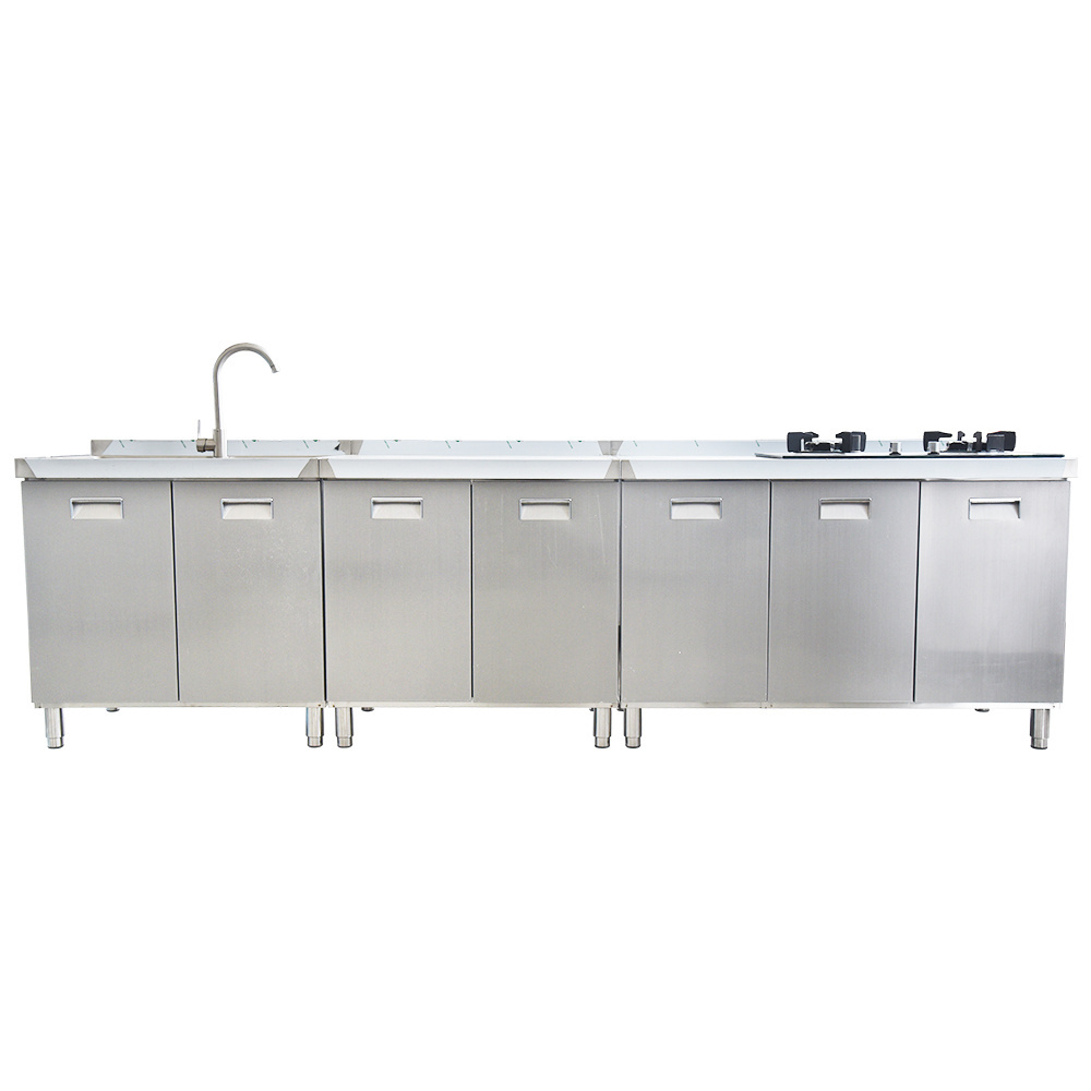 201/304 Stainless Steel Kitchen Sinks Commercial Kitchen Modern Cabinet with Sink & Tabletop & Stove 7 Doors Kitchen Cabinets