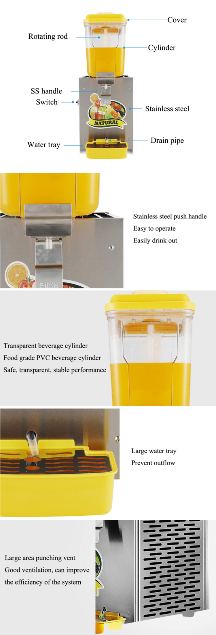 12L*3 Tanks Ice Tea Drink Machine Cold Beverage Dispenser Commercial Juice Dispenser