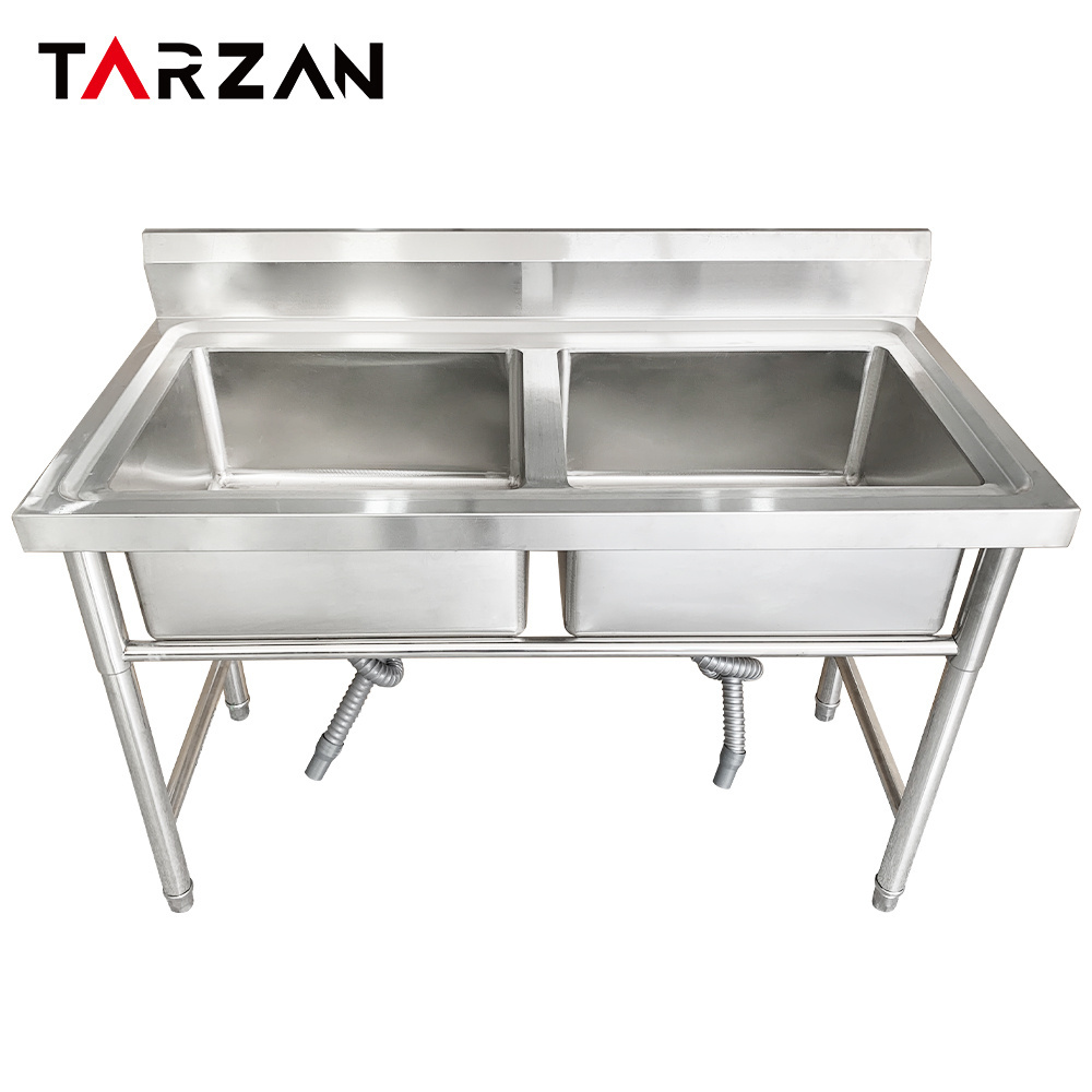 Sink Double Bowl Customized Stainless Steel 304/201 Kitchen Sink Restaurant with Backsplash