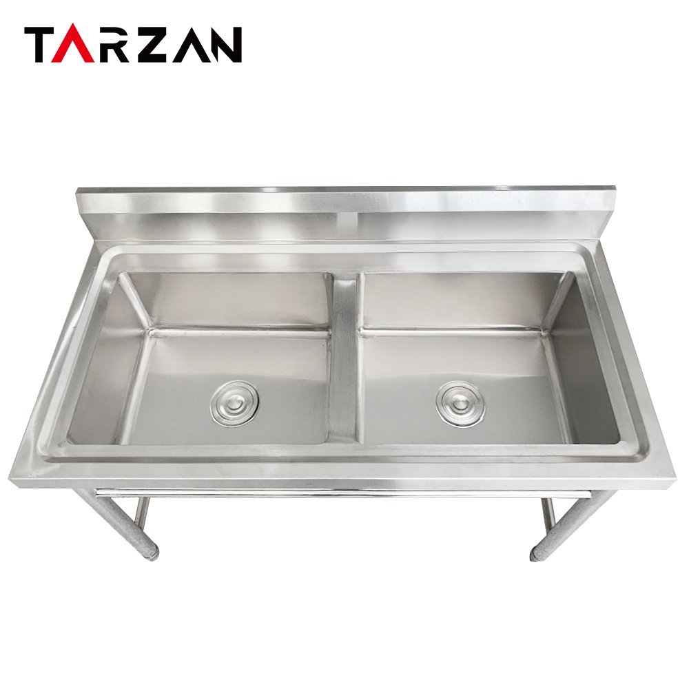 Sink Double Bowl Customized Stainless Steel 304/201 Kitchen Sink Restaurant with Backsplash