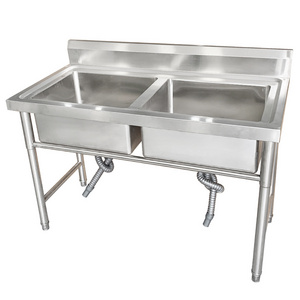 Sink Double Bowl Customized Stainless Steel 304/201 Kitchen Sink Restaurant with Backsplash