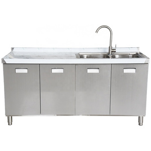 Strong Stainless Steel Kitchen Equipment Restaurant Kitchen Sinks With 4 Doors Large Space Cabinet