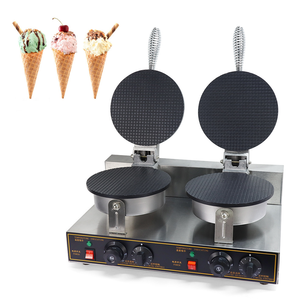 Commercial Cone Baker 2KW Electric Stainless Steel Non-stick Waffles Maker Double Head Egg Roll Mold Ice Cream Cone Maker