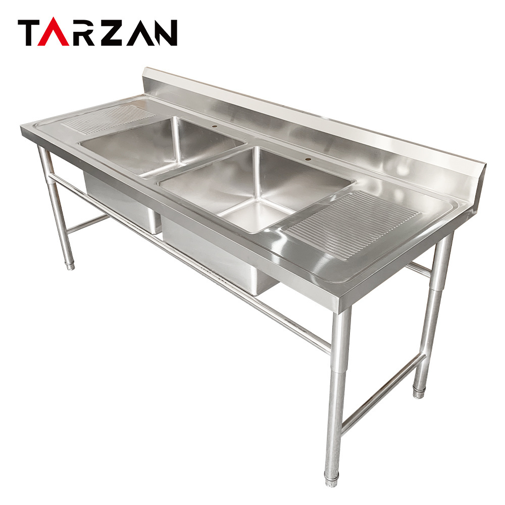 Sink Two Bowls Kitchen Sinks Stainless Steel 304/201 Customized Worktable with Backsplash