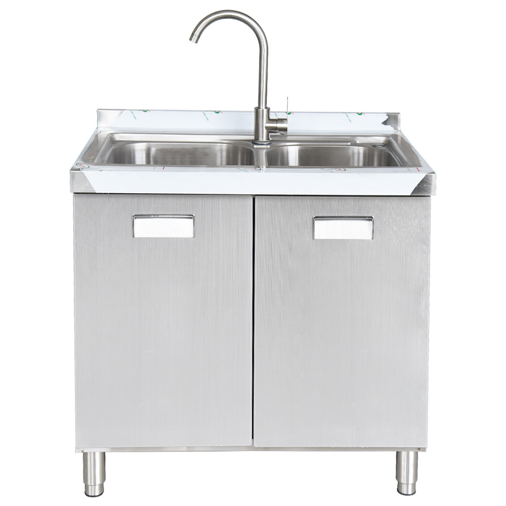 Sink Cabinets Wholesale Outdoor Deep Double Bowl Wash Basin Stainless Steel Farmhouse Kitchen Sink Storage Cabinets