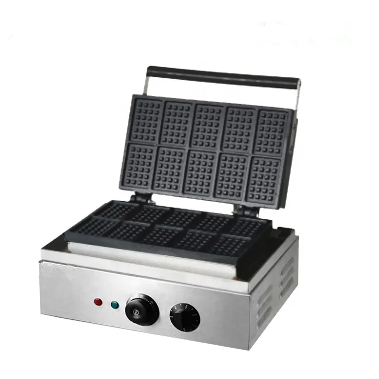 Factory Wholesale Commercial Rectangle Waffle Baker 10pcs Nonstick Electric Belgian Waffle Maker Machine Snack Machine