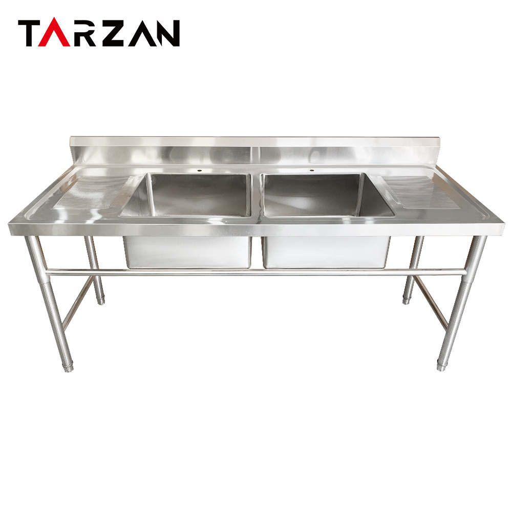 Sink Two Bowls Kitchen Sinks Stainless Steel 304/201 Customized Worktable with Backsplash