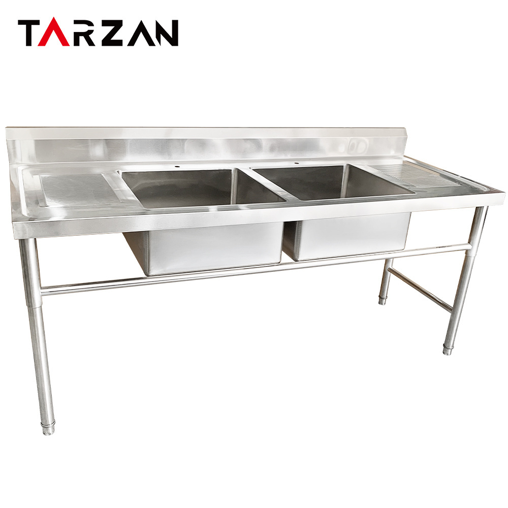 Sink Two Bowls Kitchen Sinks Stainless Steel 304/201 Customized Worktable with Backsplash