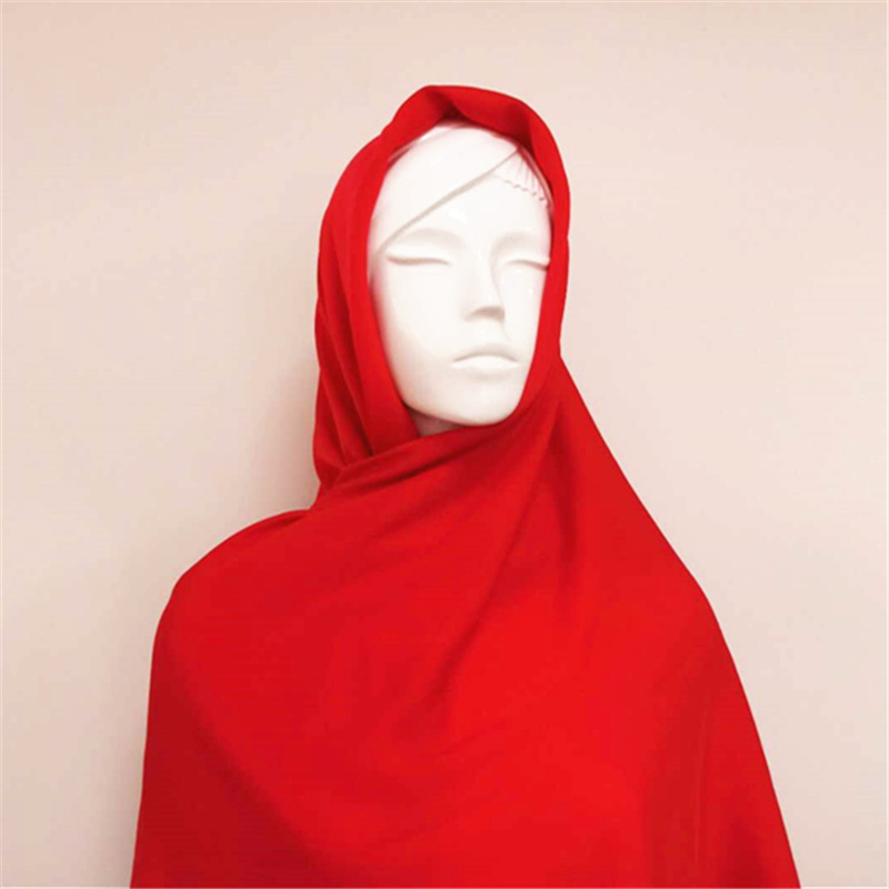 Wholesale Lady's Red Bubble Pearl Chiffon Hijab Scarf Customizable Satin Muslim Wrap for Autumn Season Soft Cotton Material