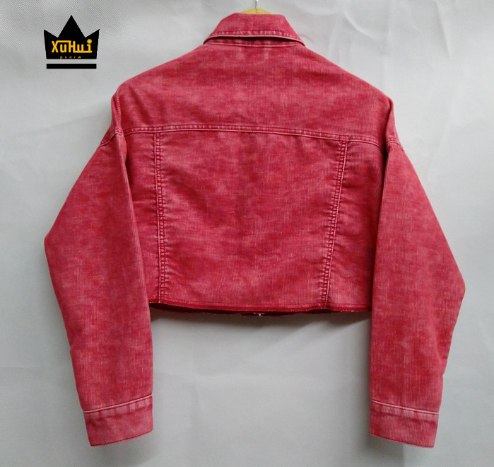 Wholesale Custom Logo Women's Red Washed Jackets Casual Washed Red Dresses Denim Jean Jacket For Women Denim Dress Sets