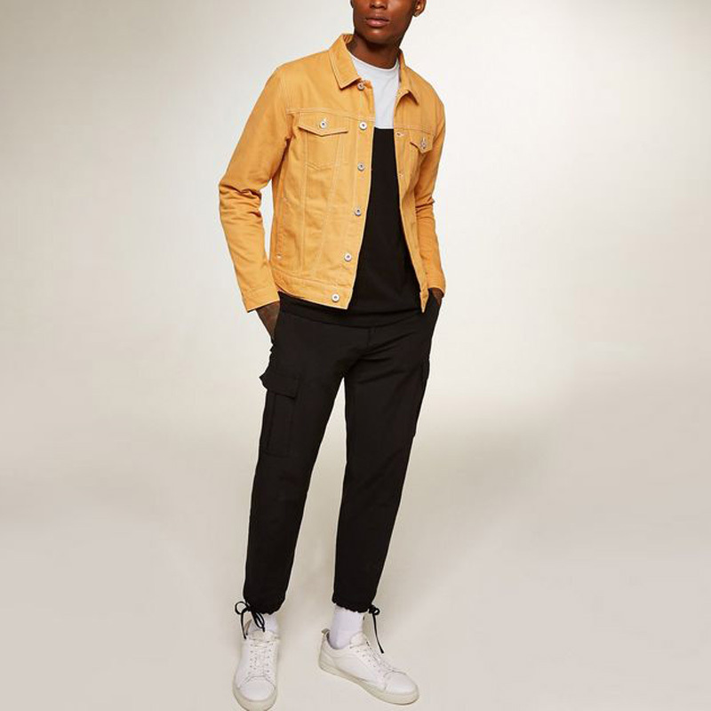 Wholesale Custom Latest  Custom Long Sleeve Yellow Oversize Denim Jackets For Men