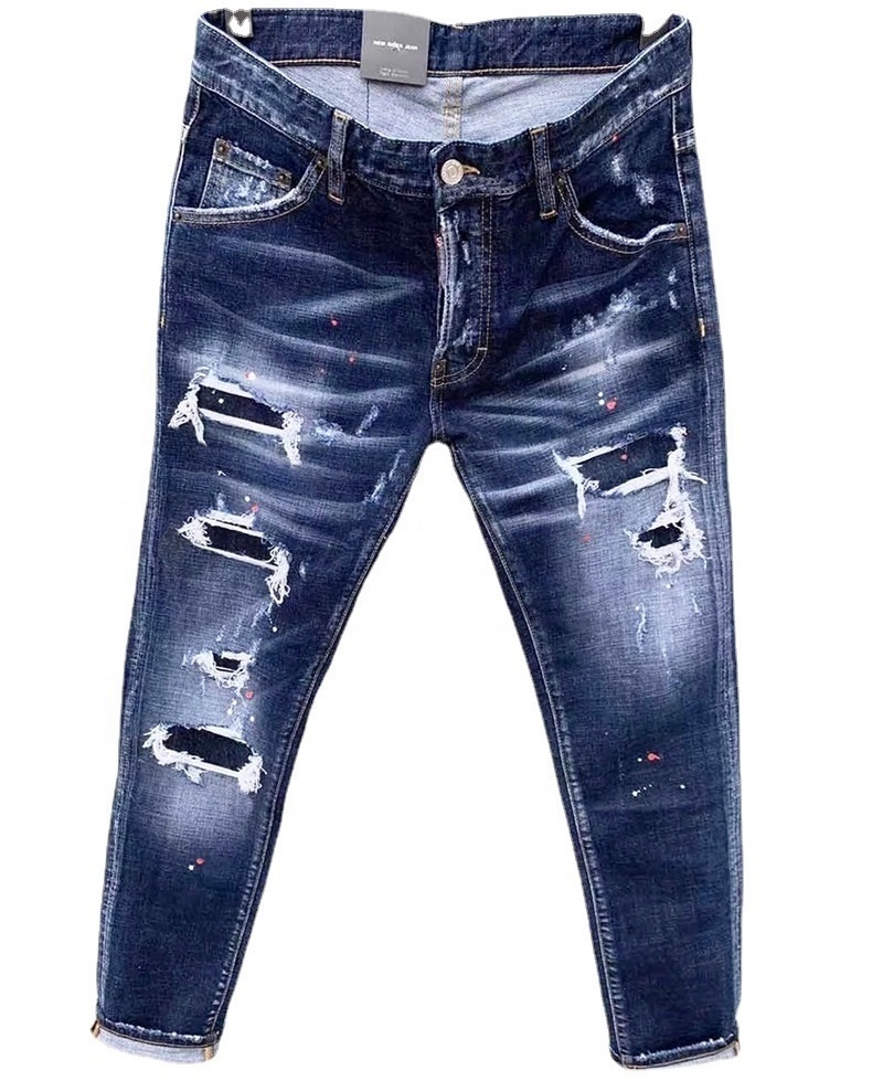 New Italy Style Wholesale custom Stacked Pants 100% Cotton Wholesale skinny ripped man denim pants men jeans