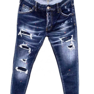 New Italy Style Wholesale custom Stacked Pants 100% Cotton Wholesale skinny ripped man denim pants men jeans