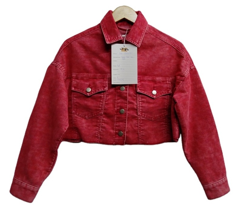 Wholesale Custom Logo Women's Red Washed Jackets Casual Washed Red Dresses Denim Jean Jacket For Women Denim Dress Sets