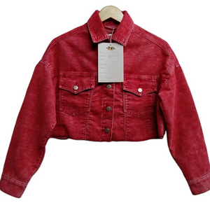 Wholesale Custom Logo Women's Red Washed Jackets Casual Washed Red Dresses Denim Jean Jacket For Women Denim Dress Sets