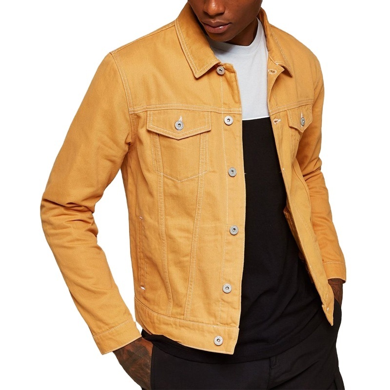 Wholesale Custom Latest  Custom Long Sleeve Yellow Oversize Denim Jackets For Men