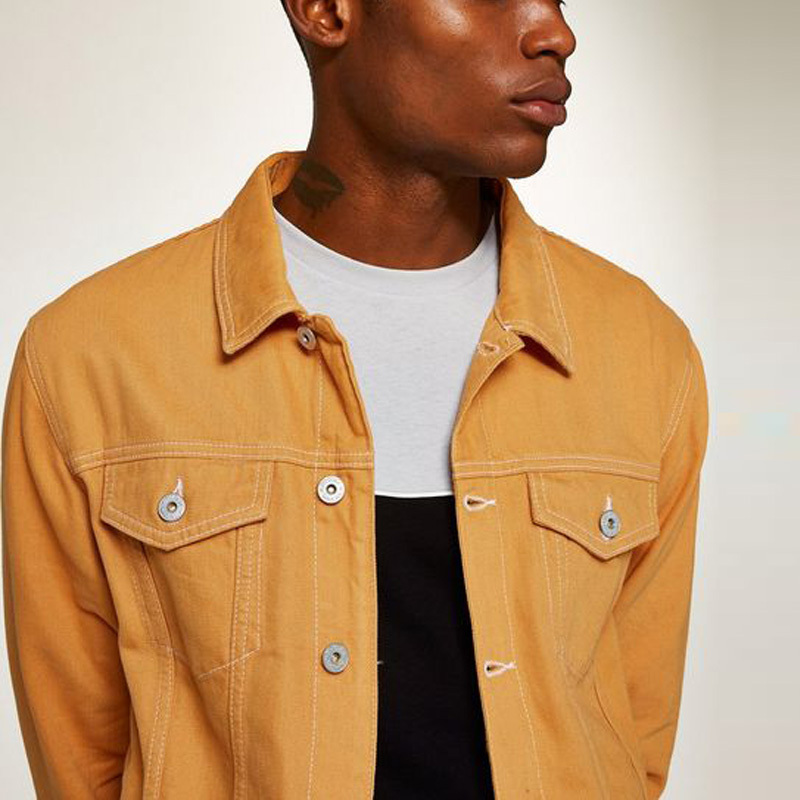 Wholesale Custom Latest  Custom Long Sleeve Yellow Oversize Denim Jackets For Men