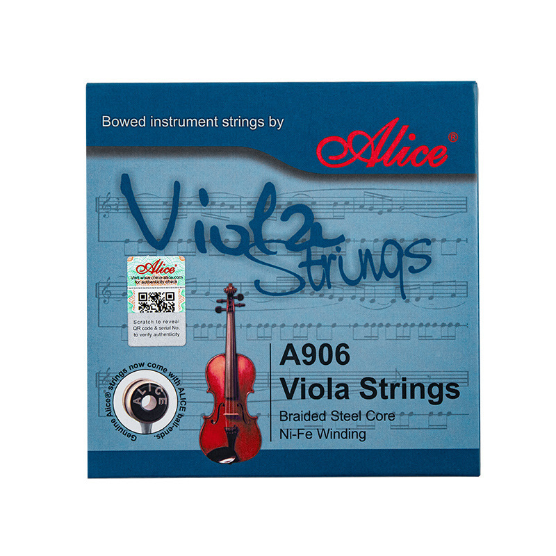 Alice A906 plays a viola with steel core strings and a set of four 1234 strings for a viola set