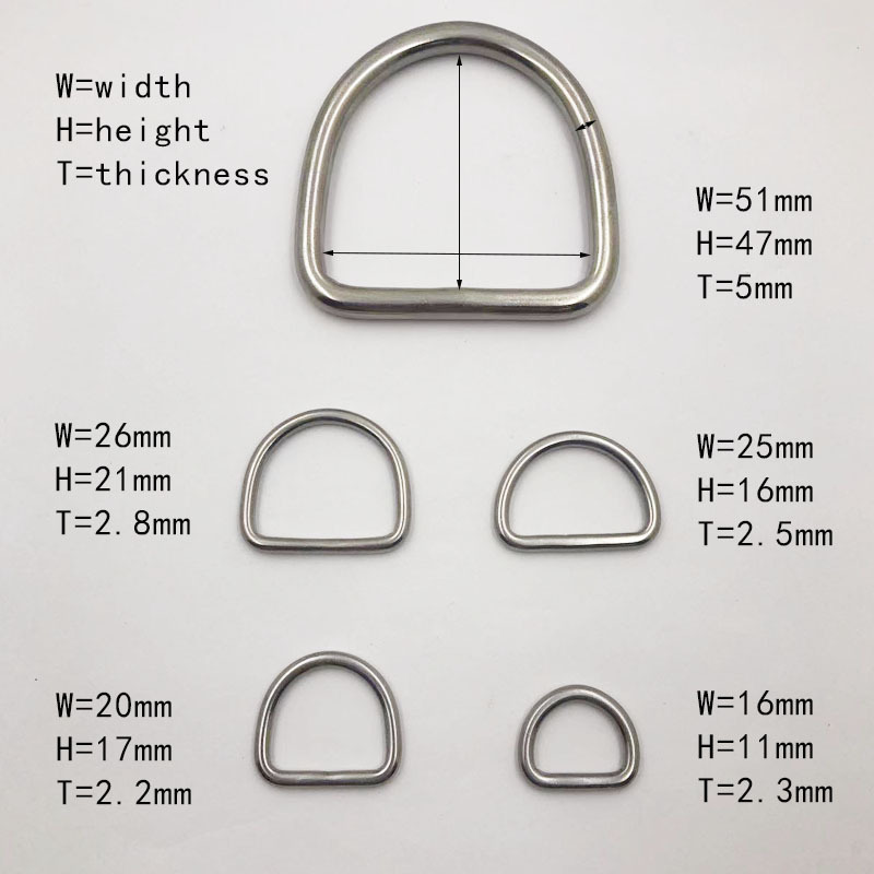 Wholesale Stainless Steel Rings Welded Seamless D Ring Hooks Bag Hardware Accessories Belt Buckle