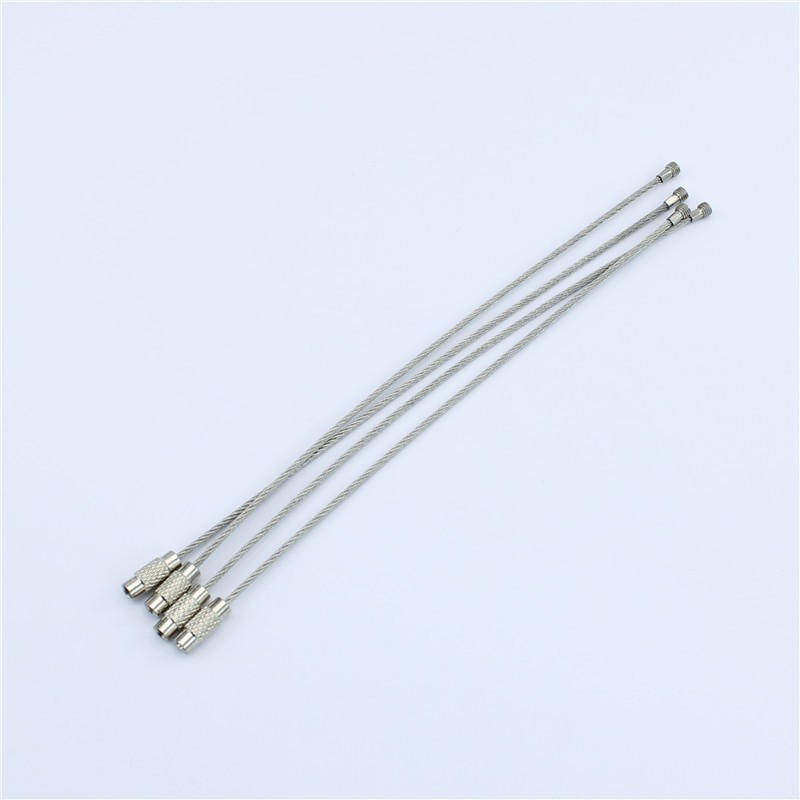 Fashion Metal Key Fob Hardware Screw Locking Stainless Steel Wire Keychain Cable Rope Key Holder key ring Accessories