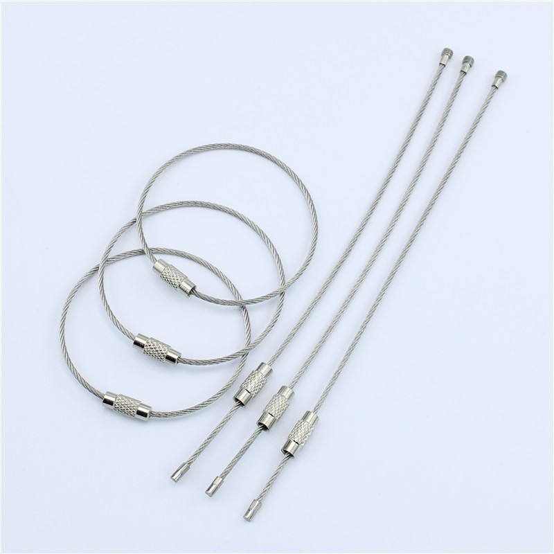 Fashion Metal Key Fob Hardware Screw Locking Stainless Steel Wire Keychain Cable Rope Key Holder key ring Accessories