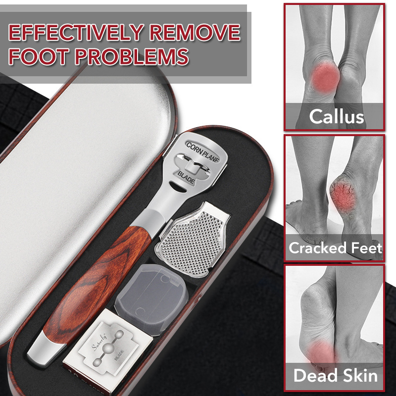 Classic 4pcs/set Wood Handle Heel Corn Foot Shaver Dead Skin Remover Callus Remover