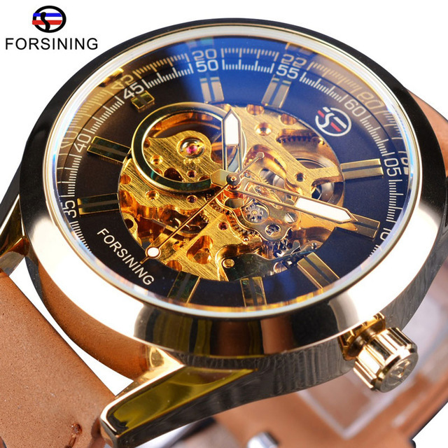 Forsining Clock Mechanical Watch Men Luxury Sport Genuine Leather Waterproof Clock Man Skeleton Automatic Watches Reloj Hombre