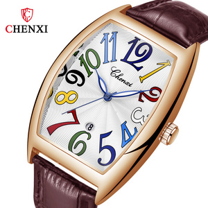 CHENXI 8217 Roman Digital Watch For Men Business Calendar Brown Genuine Leather Waterproof  Quartz Watches Mens Bracelet reloj