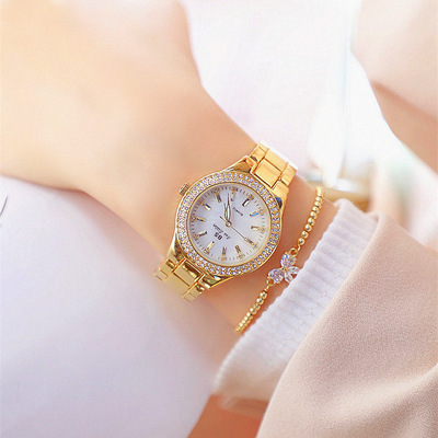 BS Watch 1258 Luxury Crystal Women Dress Watch Fashion Rose Gold Quartz Watches Female Stainless Steel Ladies Wristwatches