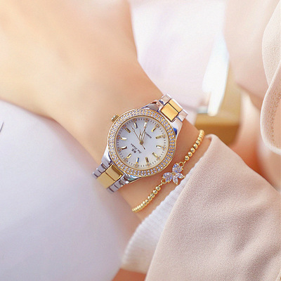 BS Watch 1258 Luxury Crystal Women Dress Watch Fashion Rose Gold Quartz Watches Female Stainless Steel Ladies Wristwatches