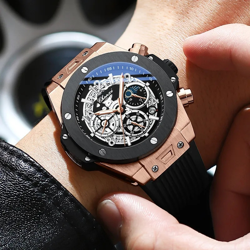 CHENXI 949 Fashion Multifunction Wristwatches Cool Men's Watch Geometric Rivet Design Moonlight Timing Luminous Quartz Watches M