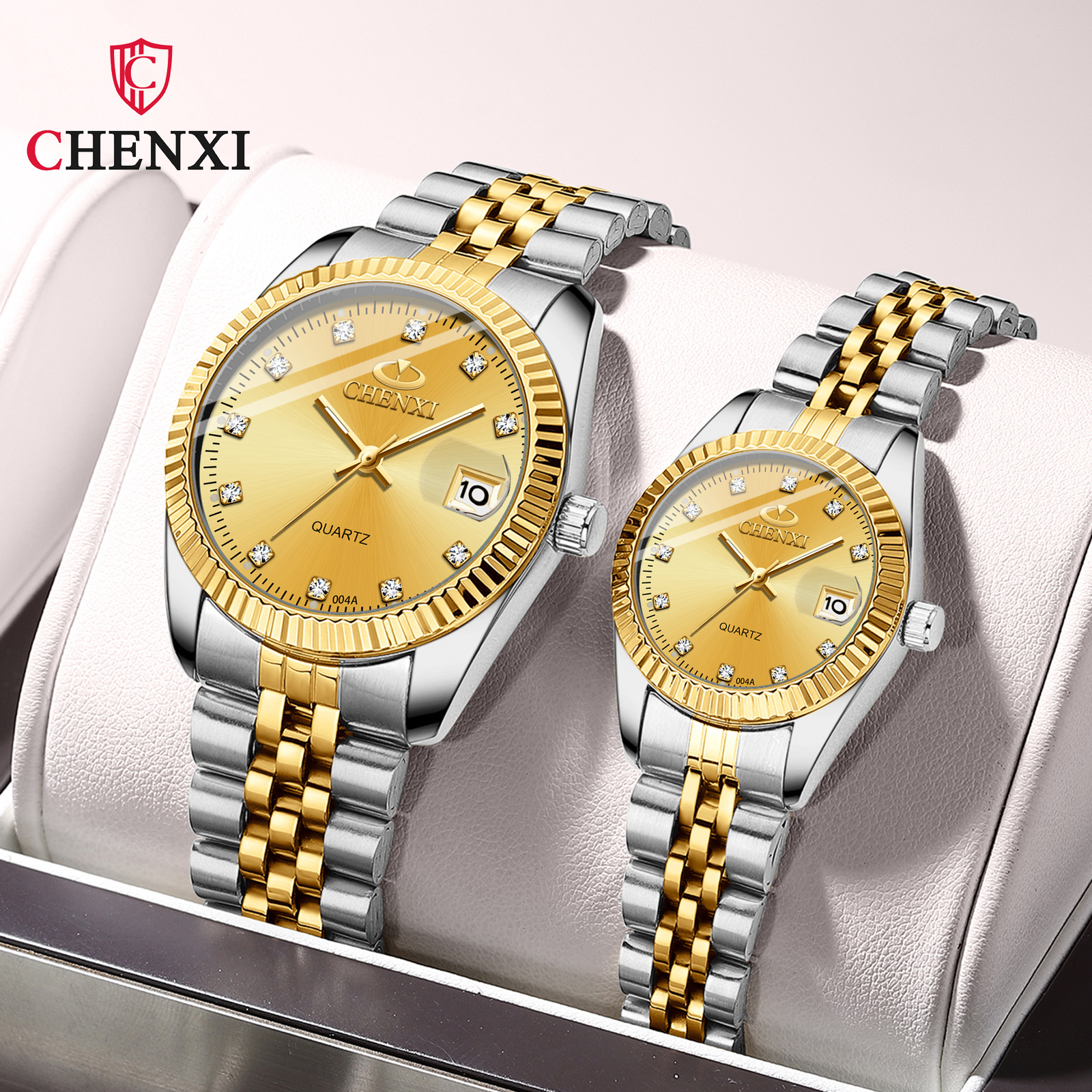 CHENXI 004 Luxury Couple Watch Simple Waterproof Quartz Watch Fashion Stainless Steel Valentine Gift Clock Ladies Men Watches