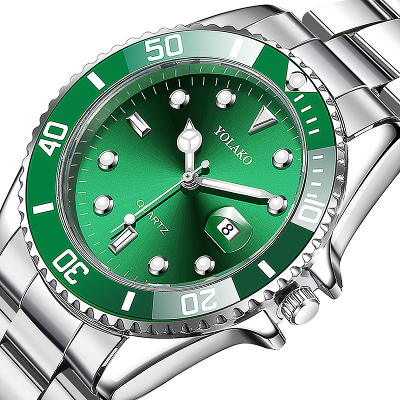 YOLAKO Watch 0343 New 2023 Luxury Fashion Green Men Watches Sport Watches Men Stainless Steel Date Quartz Wristwatch Clock Gift