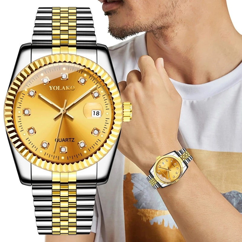 YOLAKO Watch For Men 0344 Couple Clock Luxury Fashion Luminous Calendar Date Quartz Watches Women Waterproof Wristwatch Men