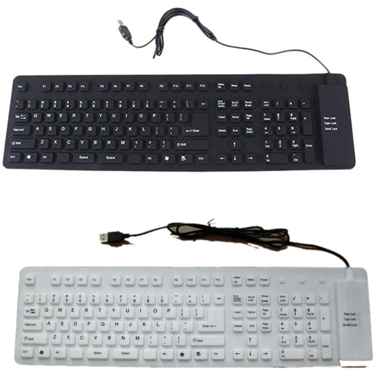 USB wired waterproof silicone keyboard 109 keys soft flexible membrane keyboard foldable standard keyboard