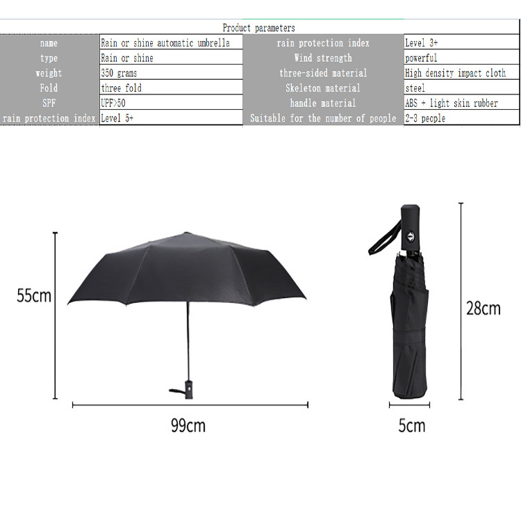 Hot Sale OEM Automatic Folding Umbrella for Rain Business Sun And Wind Protection UV Umbrella