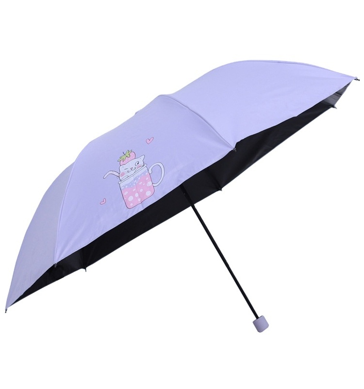 Lovely Summer Cute Design 3 Folding Cat Custom Logo Uv Protection Small Umbrella