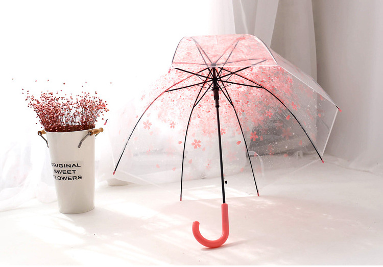 Clear Umbrella Dome Transparent Wholesale Princess Umbrella Parasol Flower Japanese Sakura Kid's Umbrella for the Rain